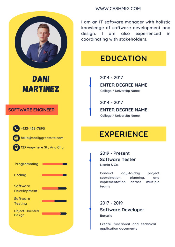 Yellow White Modern Software Engineer Resume